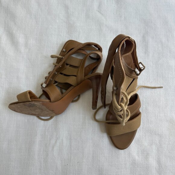 Chloe Brown Lace-Up Heeled Sandals - 39.5 - Picture 6 of 9